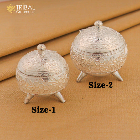 925 Sterling silver trinket box with colorful enamel work, kumkum and sindoor storage, handcrafted by TribalOrnaments.