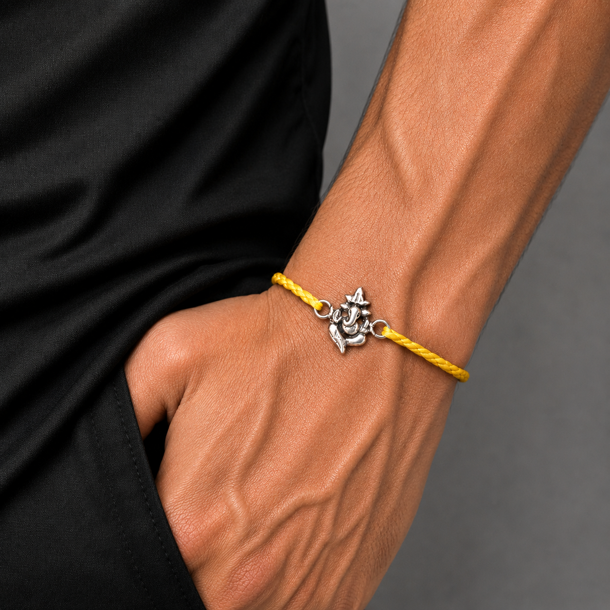925 Sterling silver Lord Ganesha design thread rakhi bracelet rk355