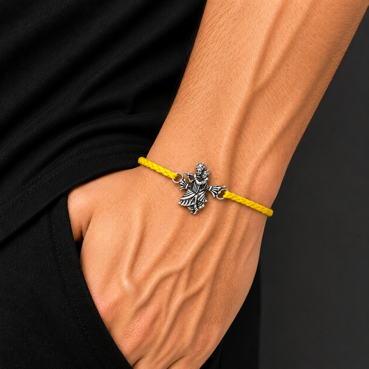 925 Sterling silver Lord radhe krishna design thread rakhi bracelet rk329