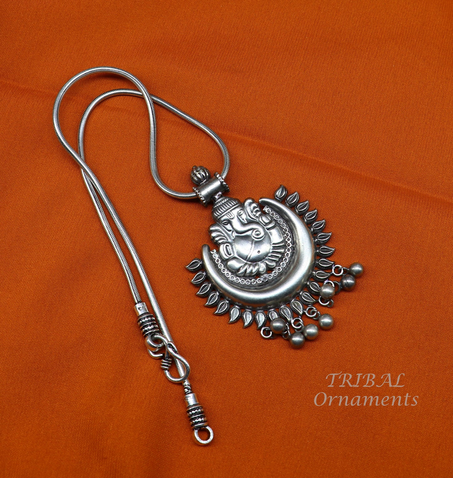 Fabulous lord ganesha design handmade 925 sterling silver pendant with pretty hanging bells tribal jewelry pendant necklace india nsp132 - TRIBAL ORNAMENTS