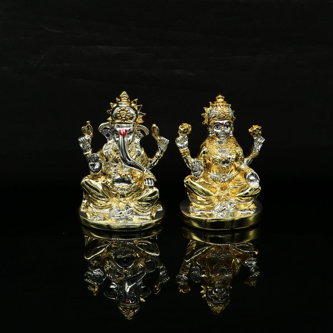 Goddess Laxmi or lord Ganesha Outside Gold or Silver Covering Inside Wax and Marble Silver Idol W7 - TRIBAL ORNAMENTS