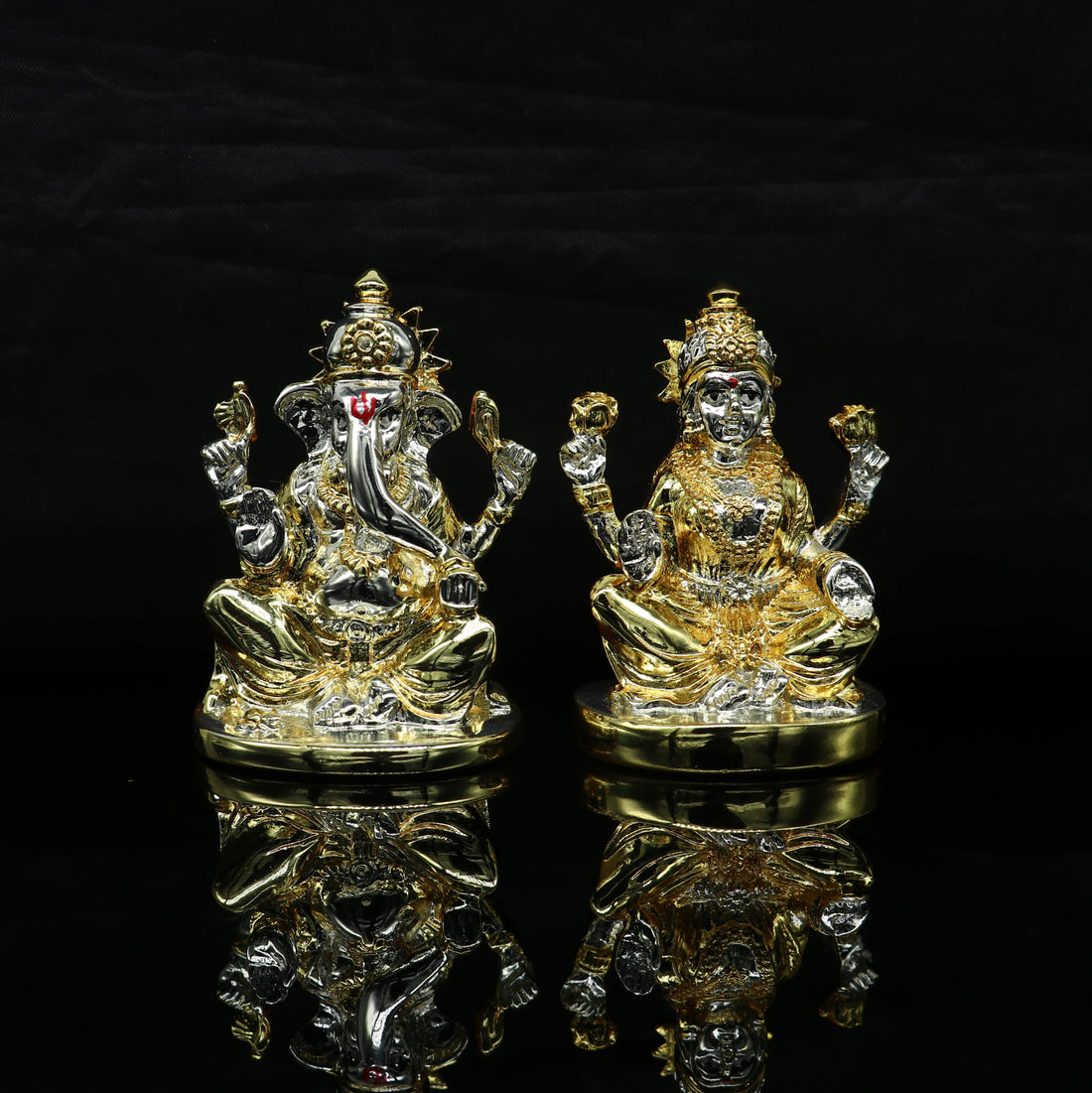 Goddess Laxmi or lord Ganesha Outside Gold or Silver Covering Inside Wax and Marble Silver Idol W7 - TRIBAL ORNAMENTS