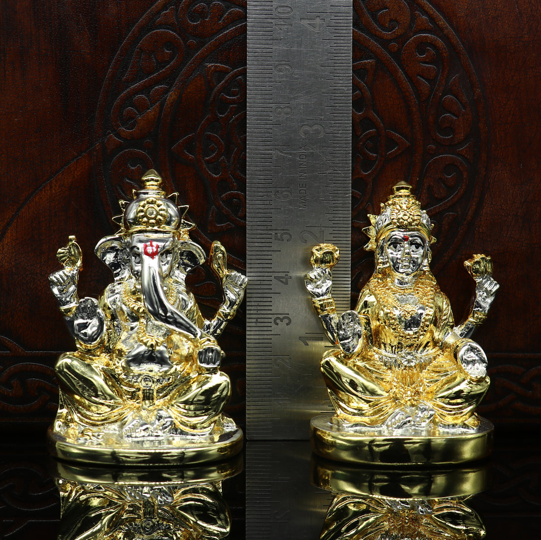 Goddess Laxmi or lord Ganesha Outside Gold or Silver Covering Inside Wax and Marble Silver Idol W7 - TRIBAL ORNAMENTS