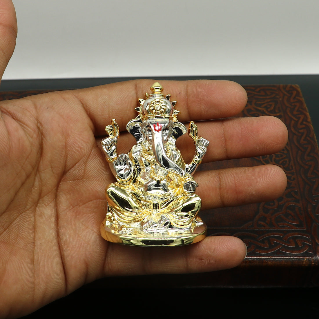Goddess Laxmi or lord Ganesha Outside Gold or Silver Covering Inside Wax and Marble Silver Idol W7 - TRIBAL ORNAMENTS