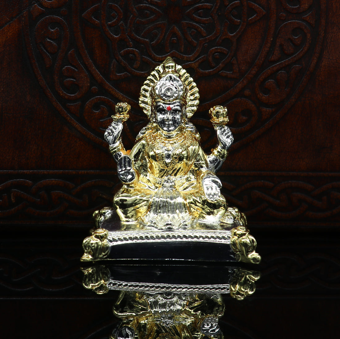 Goddess Laxmi Outside Gold or Silver Covering Inside Wax and Marble Silver Idol W6 - TRIBAL ORNAMENTS