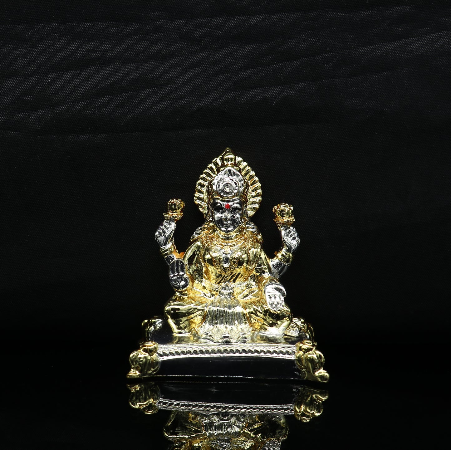 Goddess Laxmi Outside Gold or Silver Covering Inside Wax and Marble Silver Idol W6 - TRIBAL ORNAMENTS