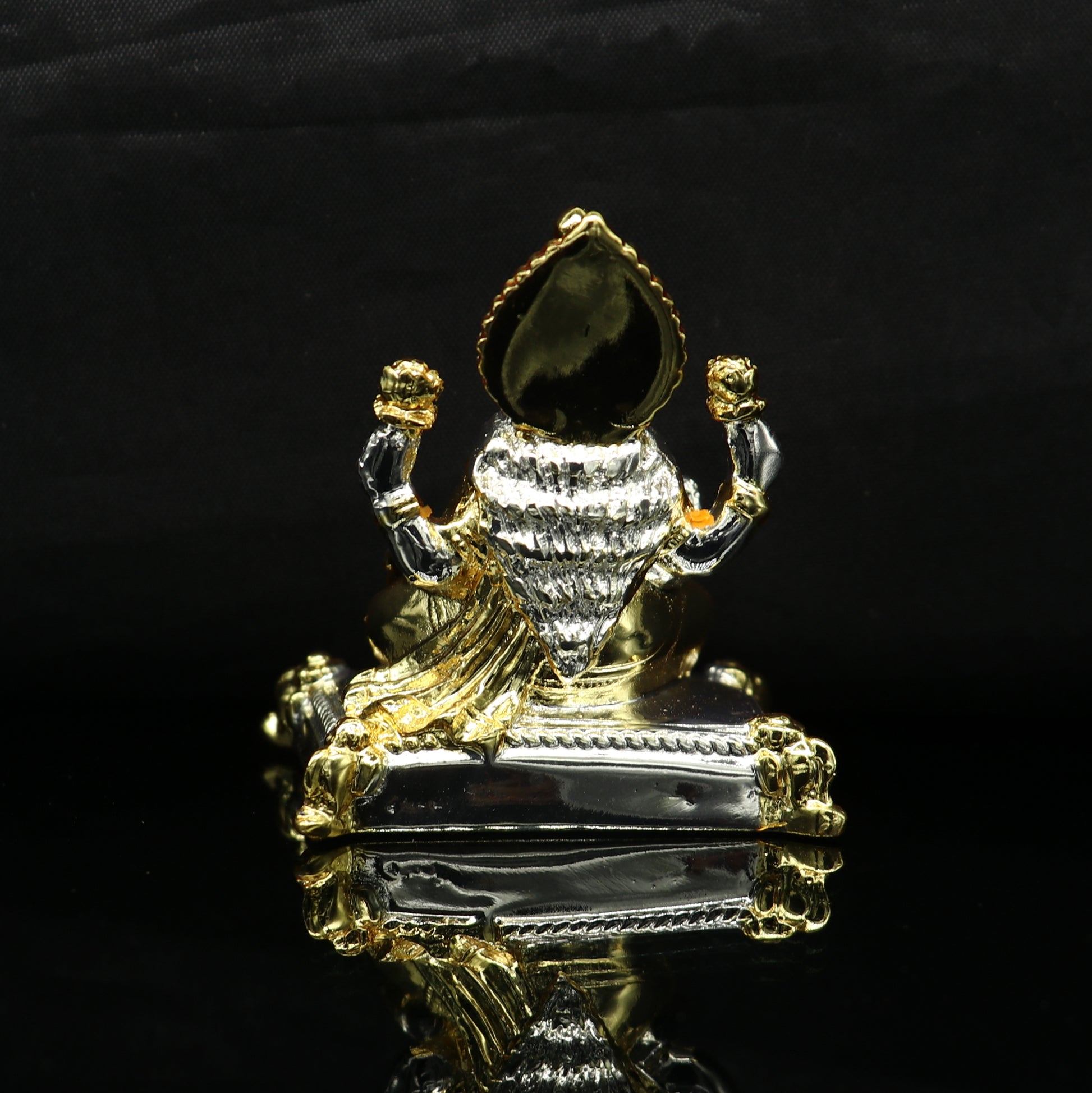 Goddess Laxmi Outside Gold or Silver Covering Inside Wax and Marble Silver Idol W6 - TRIBAL ORNAMENTS