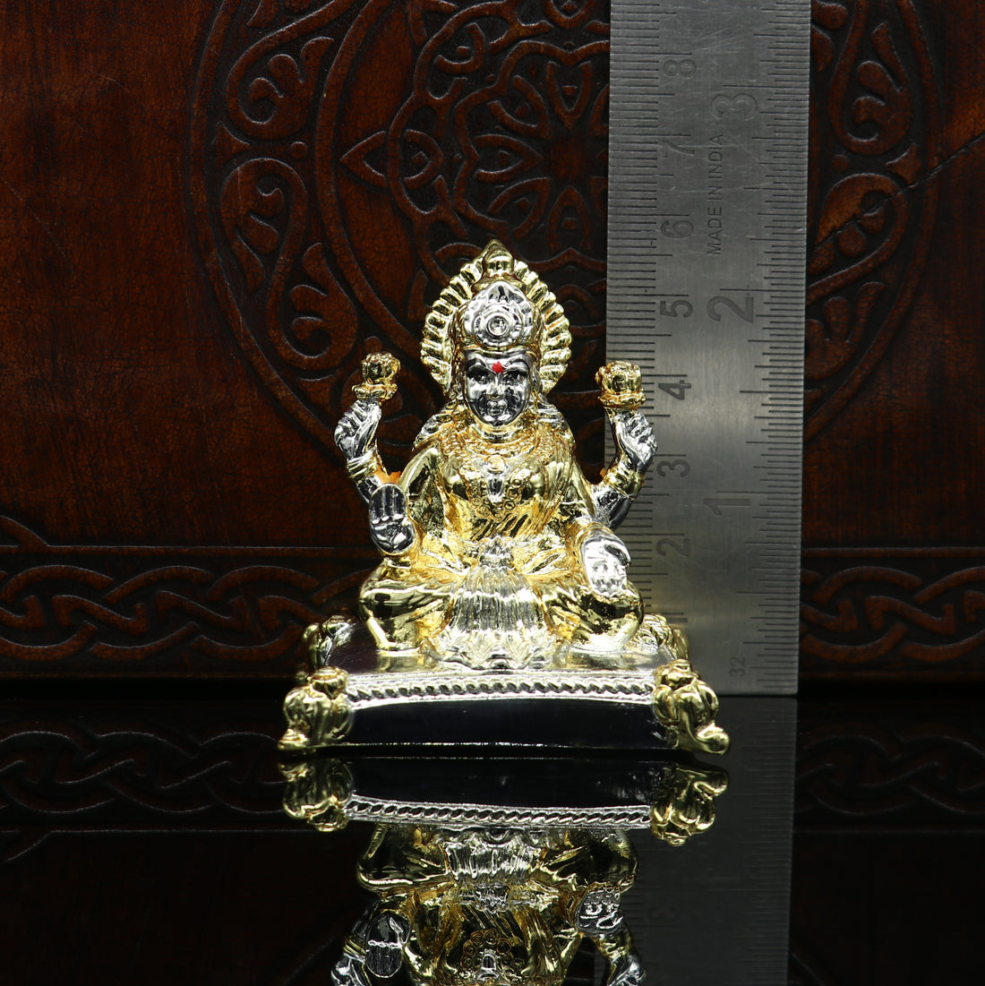 Goddess Laxmi Outside Gold or Silver Covering Inside Wax and Marble Silver Idol W6 - TRIBAL ORNAMENTS