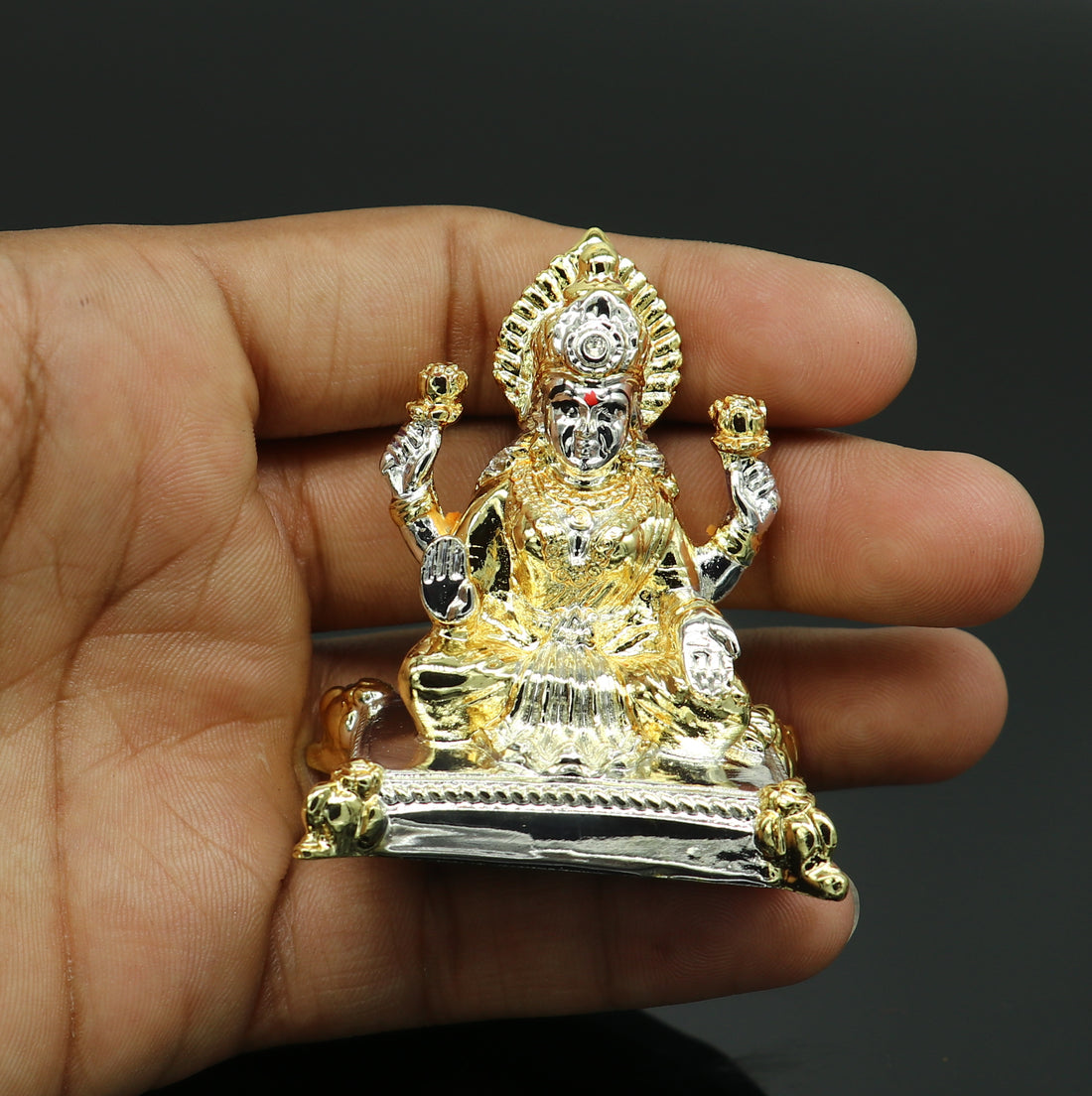 Goddess Laxmi Outside Gold or Silver Covering Inside Wax and Marble Silver Idol W6 - TRIBAL ORNAMENTS