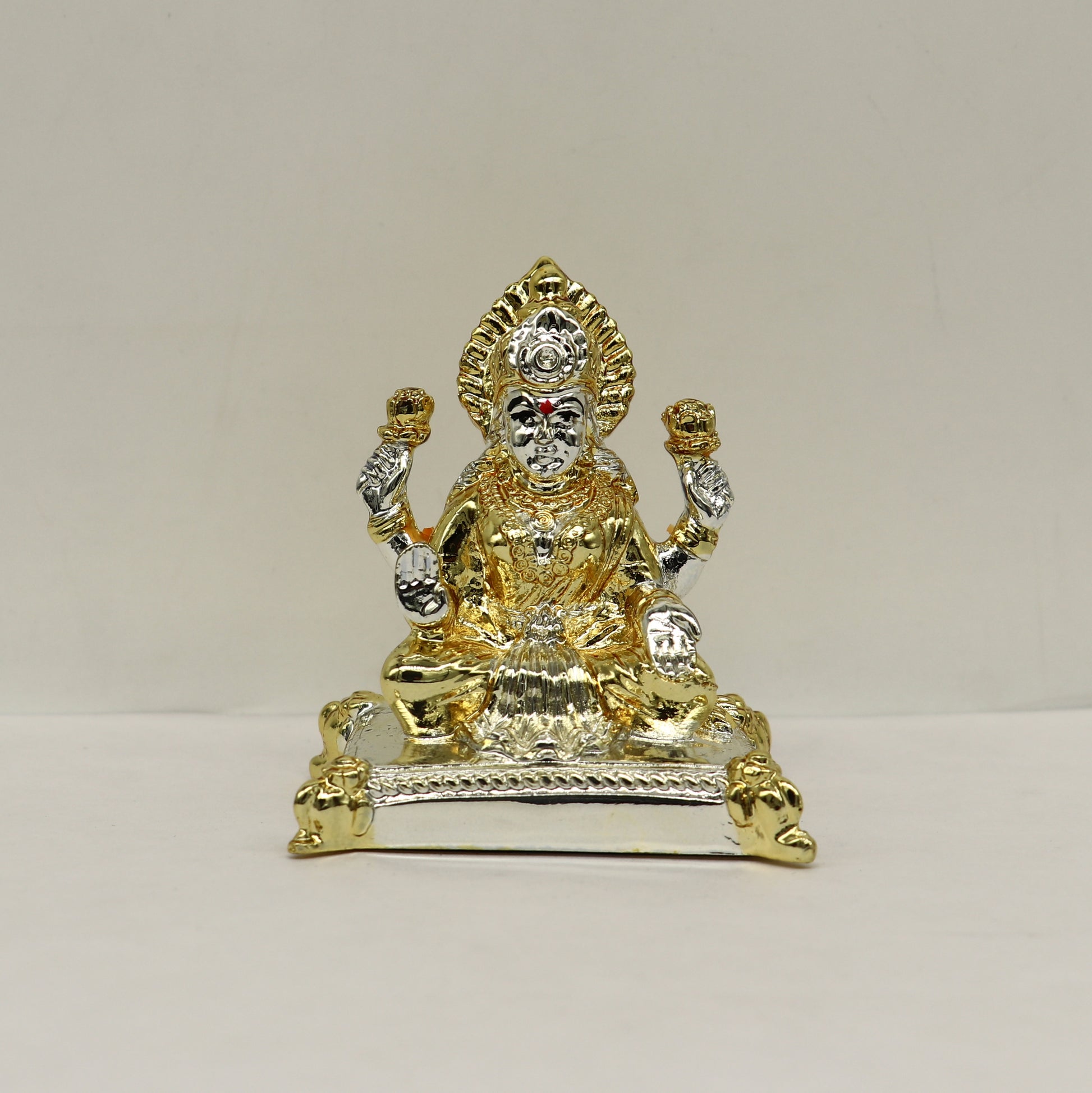 Goddess Laxmi Outside Gold or Silver Covering Inside Wax and Marble Silver Idol W6 - TRIBAL ORNAMENTS