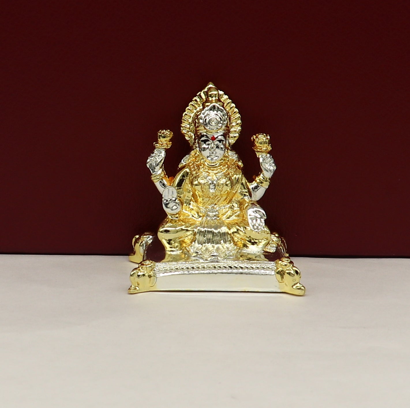 Goddess Laxmi Outside Gold or Silver Covering Inside Wax and Marble Silver Idol W6 - TRIBAL ORNAMENTS