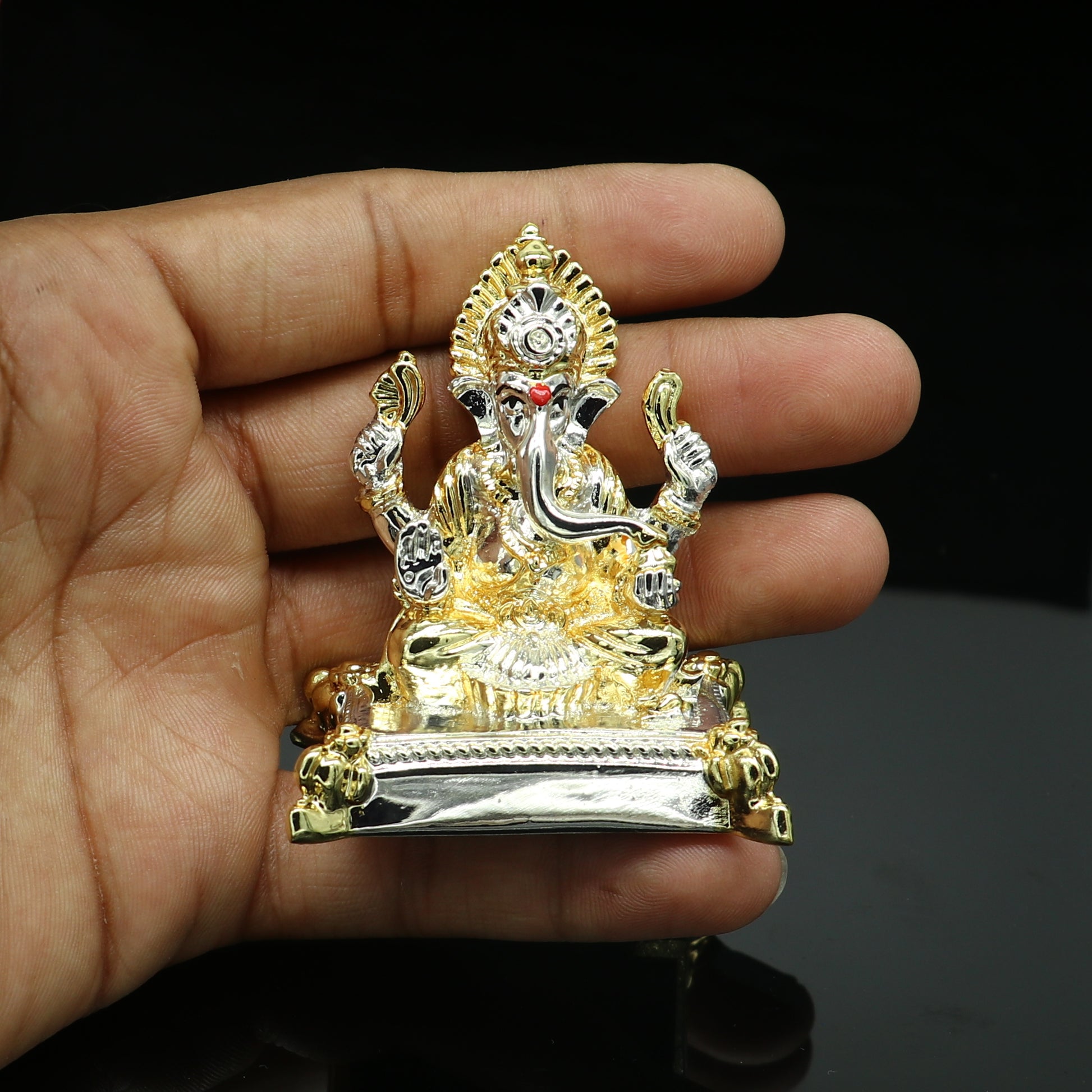 Silver Ganesh Outside Silver Covering Inside Wax and Marble Lord Ganesha Silver Idol W1 - TRIBAL ORNAMENTS