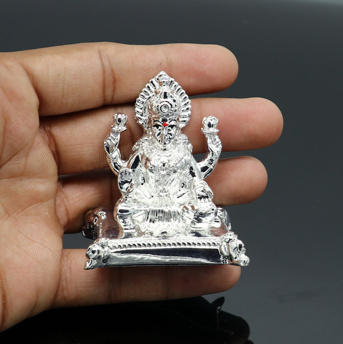 Silver goddess Laxmi Outside Silver Covering Inside Wax and Marble Silver Idol W5 - TRIBAL ORNAMENTS