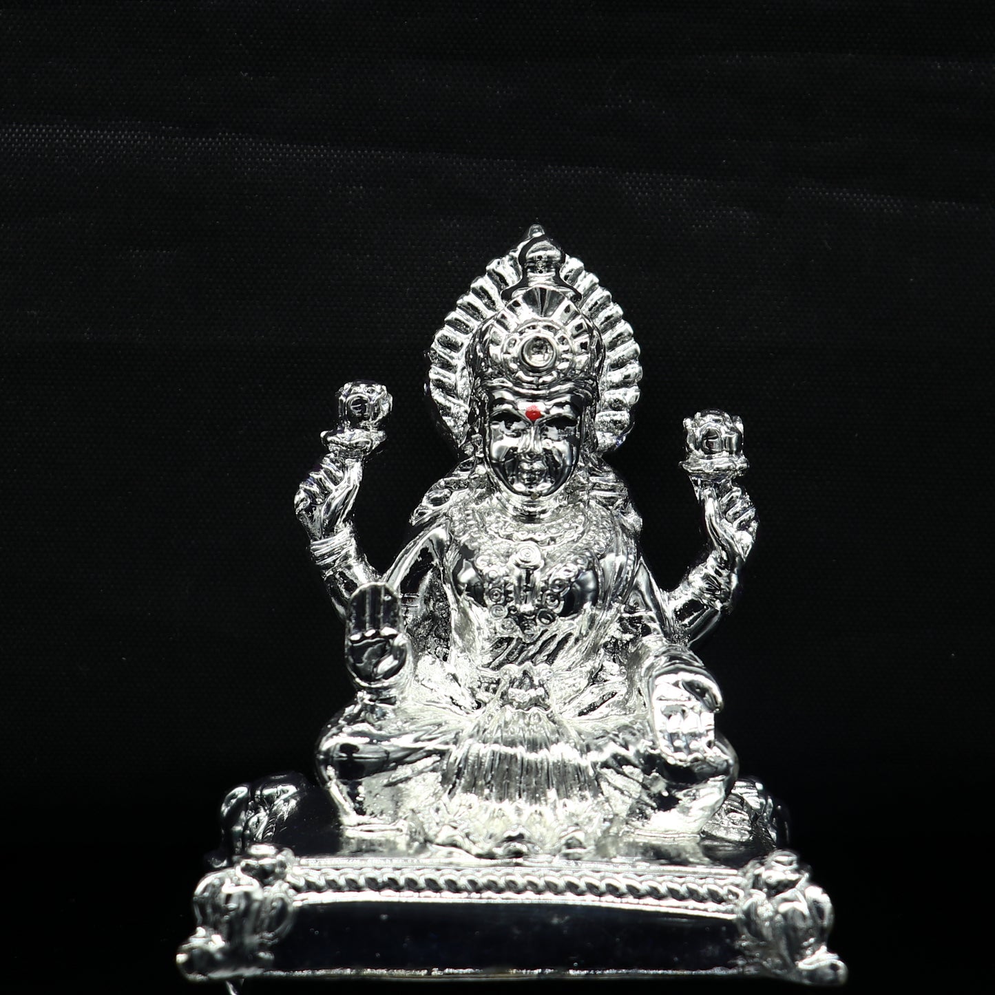 Silver goddess Laxmi Outside Silver Covering Inside Wax and Marble Silver Idol W5 - TRIBAL ORNAMENTS