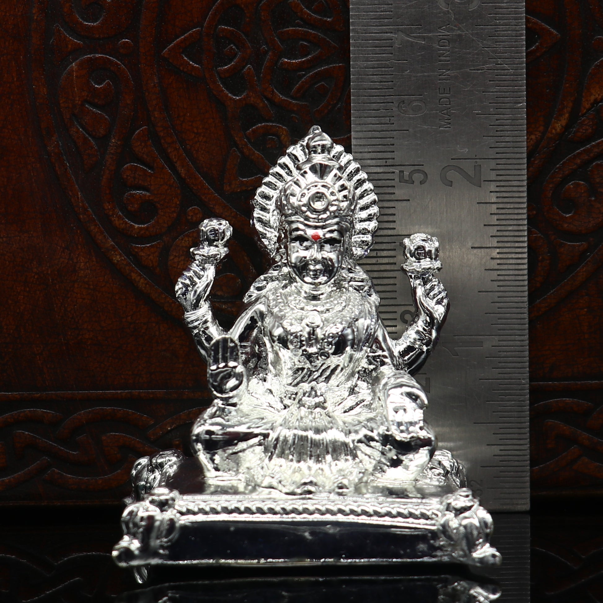 Silver goddess Laxmi Outside Silver Covering Inside Wax and Marble Silver Idol W5 - TRIBAL ORNAMENTS