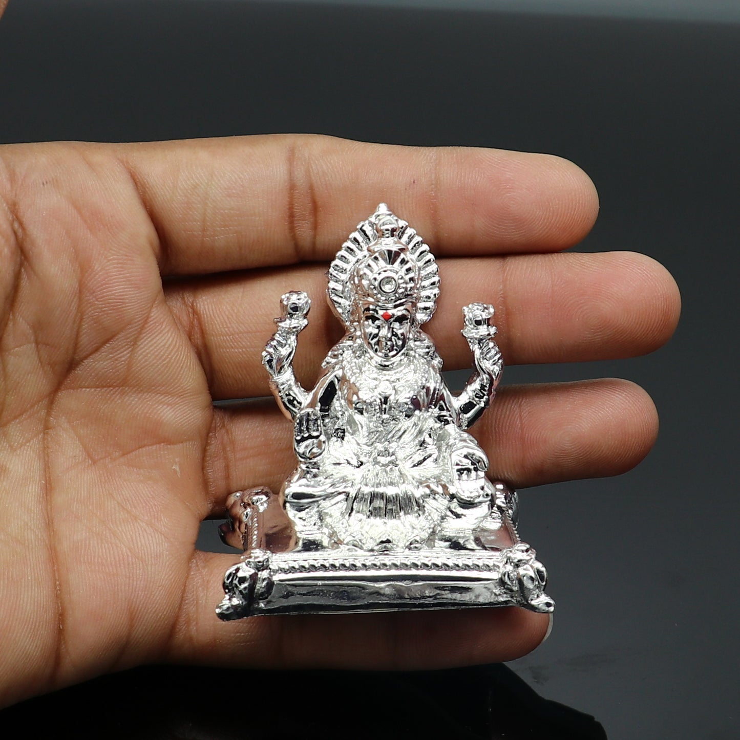 Silver goddess Laxmi Outside Silver Covering Inside Wax and Marble Silver Idol W5 - TRIBAL ORNAMENTS