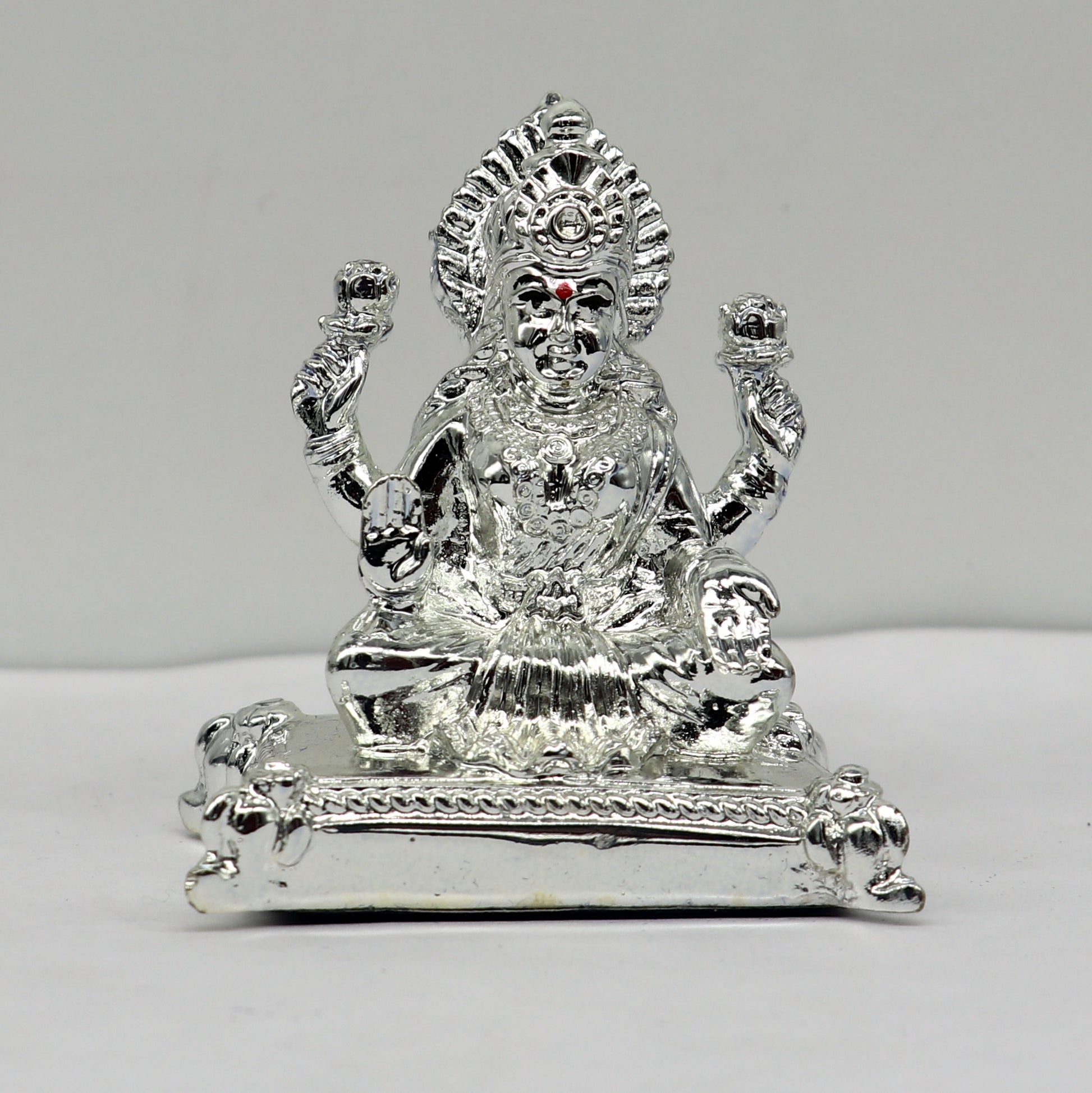 Silver goddess Laxmi Outside Silver Covering Inside Wax and Marble Silver Idol W5 - TRIBAL ORNAMENTS