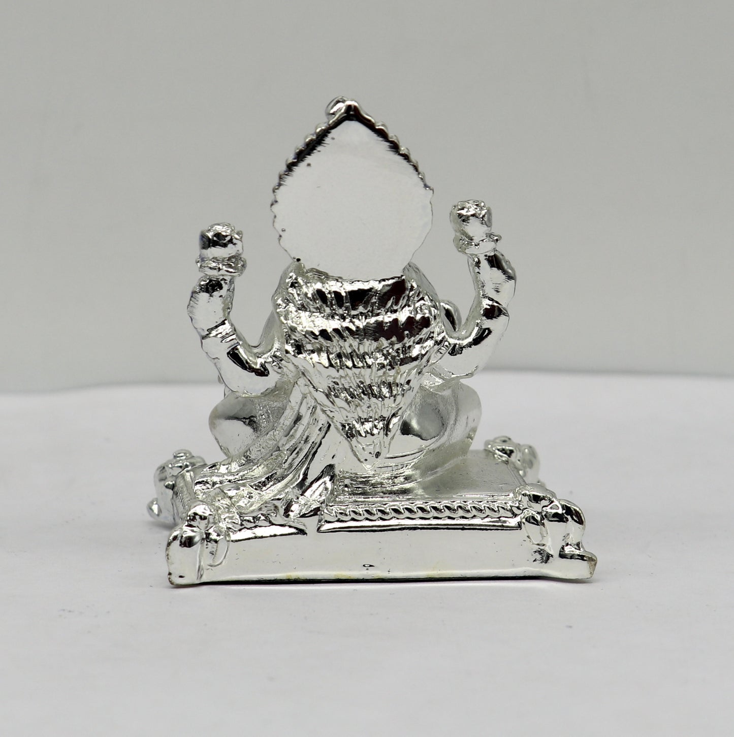 Silver goddess Laxmi Outside Silver Covering Inside Wax and Marble Silver Idol W5 - TRIBAL ORNAMENTS