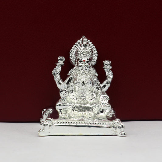 Silver goddess Laxmi Outside Silver Covering Inside Wax and Marble Silver Idol W5 - TRIBAL ORNAMENTS
