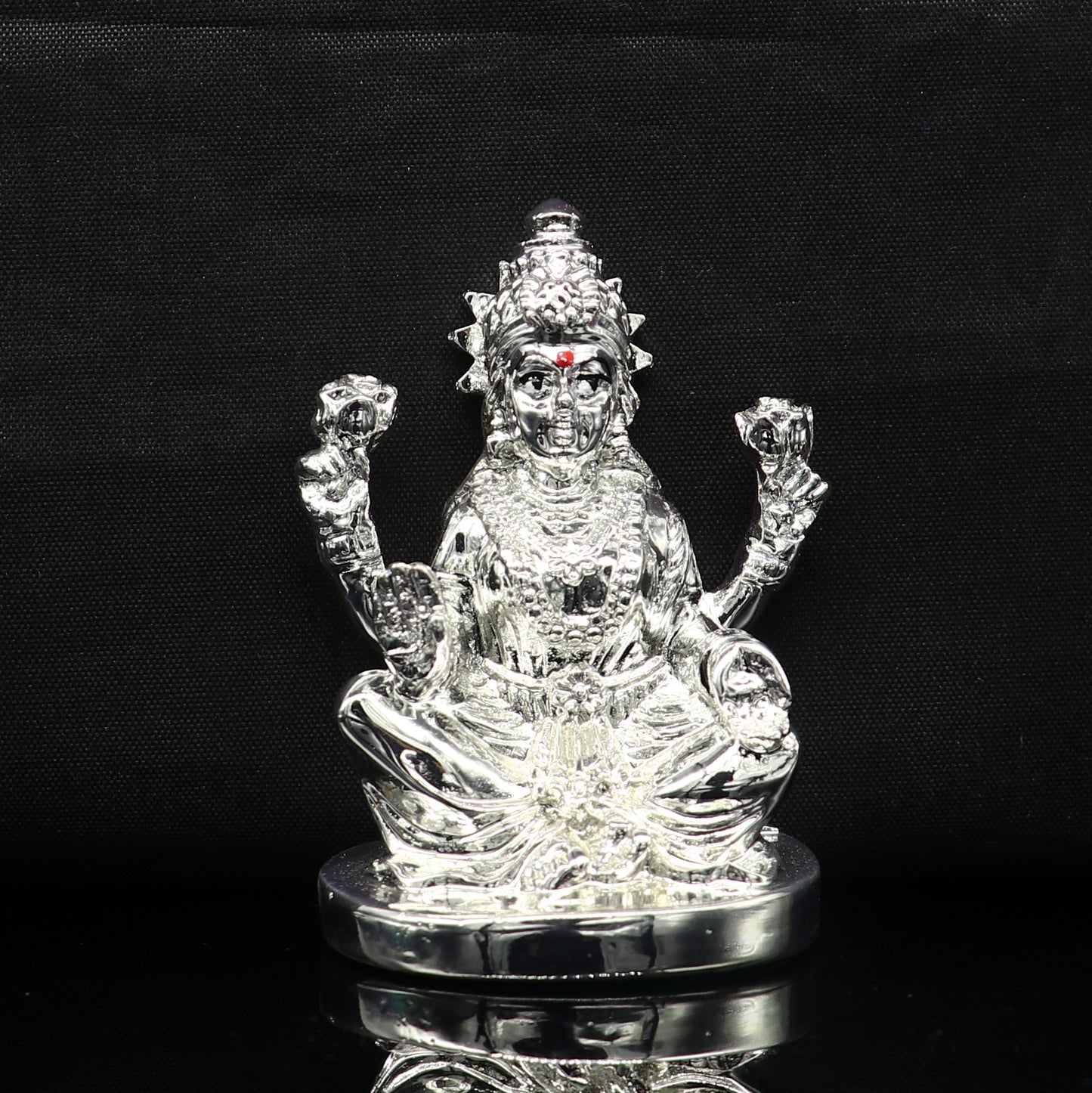 Silver goddess Laxmi Outside Silver Covering Inside Wax and Marble Silver Idol W4 - TRIBAL ORNAMENTS