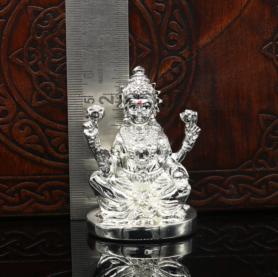 Silver goddess Laxmi Outside Silver Covering Inside Wax and Marble Silver Idol W4 - TRIBAL ORNAMENTS