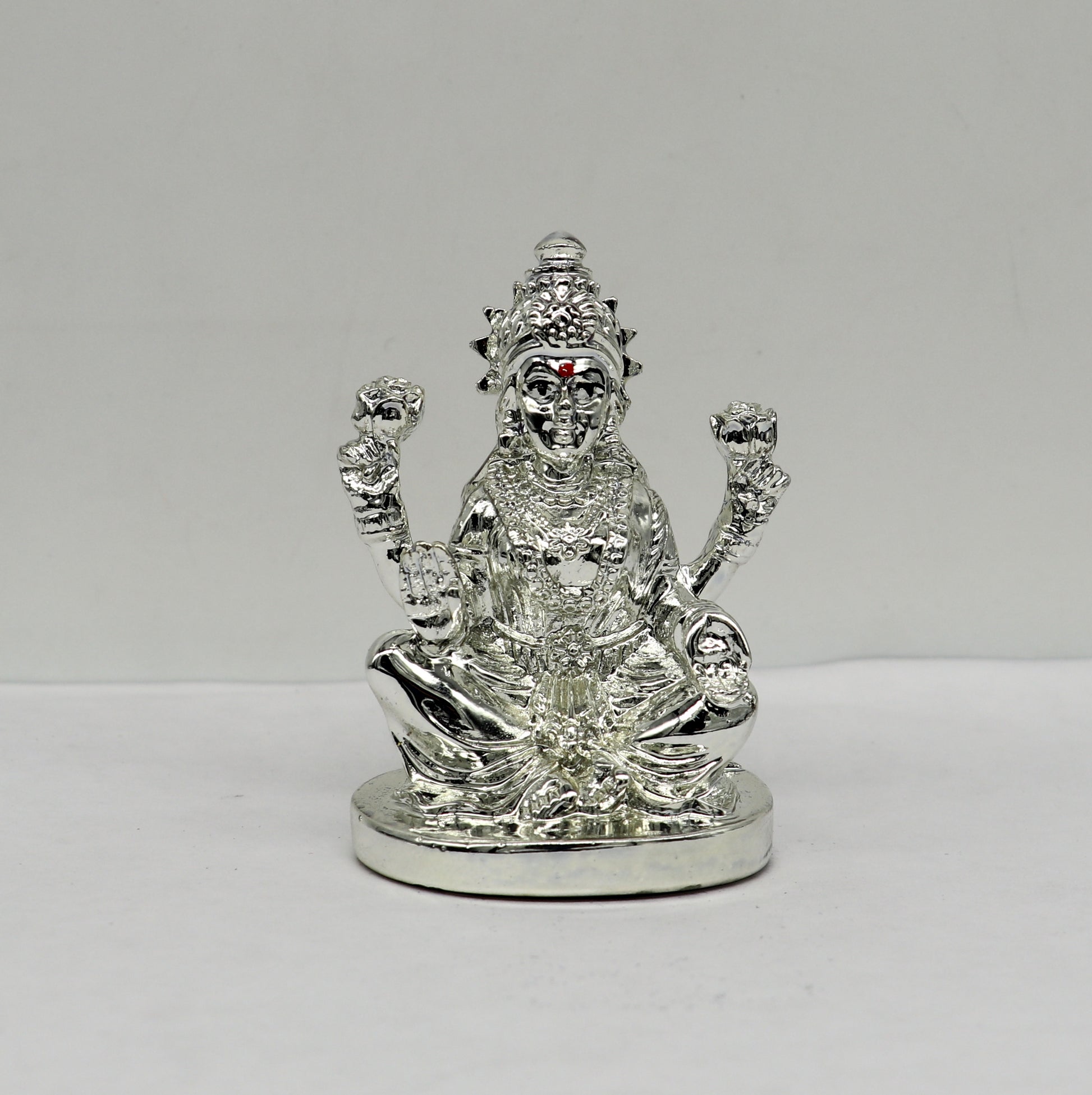 Silver goddess Laxmi Outside Silver Covering Inside Wax and Marble Silver Idol W4 - TRIBAL ORNAMENTS