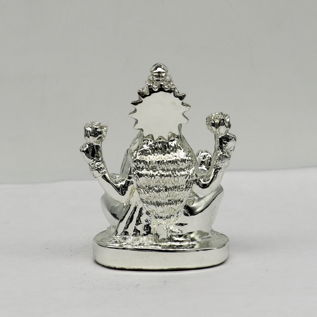 Silver goddess Laxmi Outside Silver Covering Inside Wax and Marble Silver Idol W4 - TRIBAL ORNAMENTS