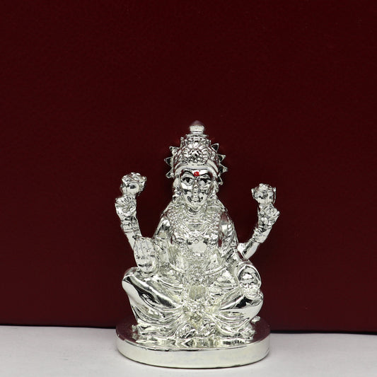 Silver goddess Laxmi Outside Silver Covering Inside Wax and Marble Silver Idol W4 - TRIBAL ORNAMENTS
