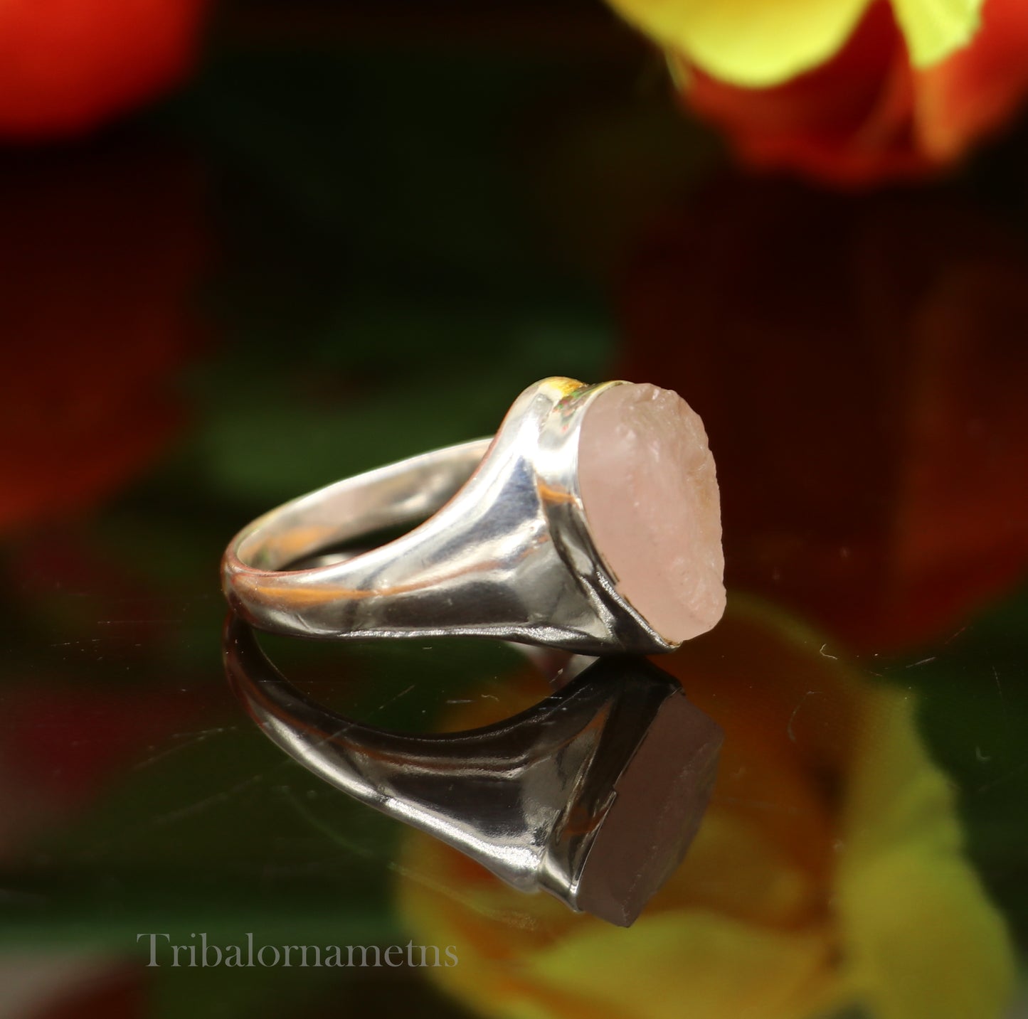 PINK ROSE QUARTZ FABULOUS 925 STERLING SILVER HANDMADE TILAK SHAPE RING sr101 - TRIBAL ORNAMENTS