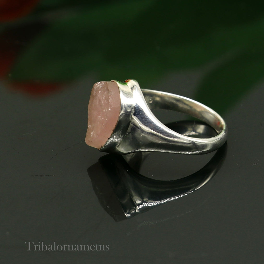 PINK ROSE QUARTZ FABULOUS 925 STERLING SILVER HANDMADE TILAK SHAPE RING sr101 - TRIBAL ORNAMENTS