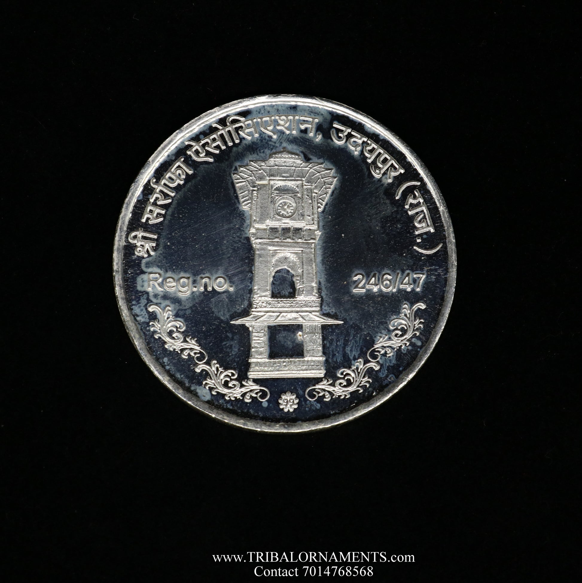 92.5 Silver Purity Ganesha + Lakshmi + Saraswati 50 Gram Coin for diwali CN17 - TRIBAL ORNAMENTS