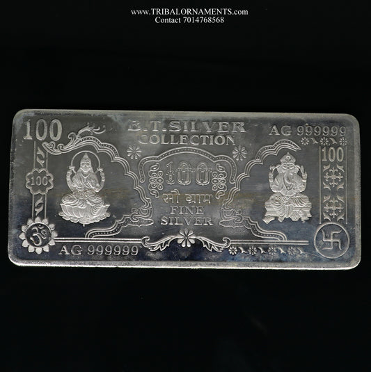 Pure Silver Bar | Silver Bar of 92.5 Purity | Silver Note | Silver bar of 5g, 10g, 20g, 100g | Silver Bar Pure for diwali. - TRIBAL ORNAMENTS