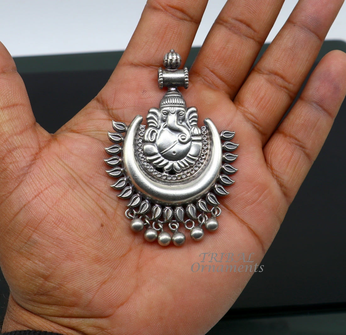 Vintage design 925 silver customized idol lord Ganesha pendant with gorgeous hanging drops, excellent brides gifting fancy pendant ssp362 - TRIBAL ORNAMENTS