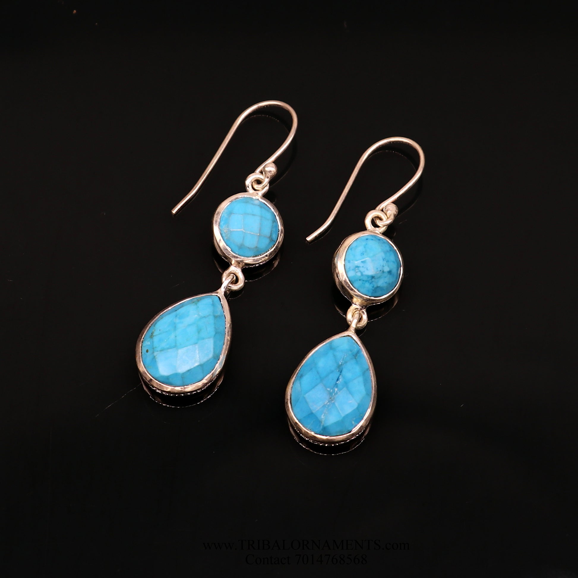 SIMULATED SAPPHIRE 925 SILVER DAILY USE SIMULATED SAPPHIRE HOOPS EARRINGS s02 - TRIBAL ORNAMENTS