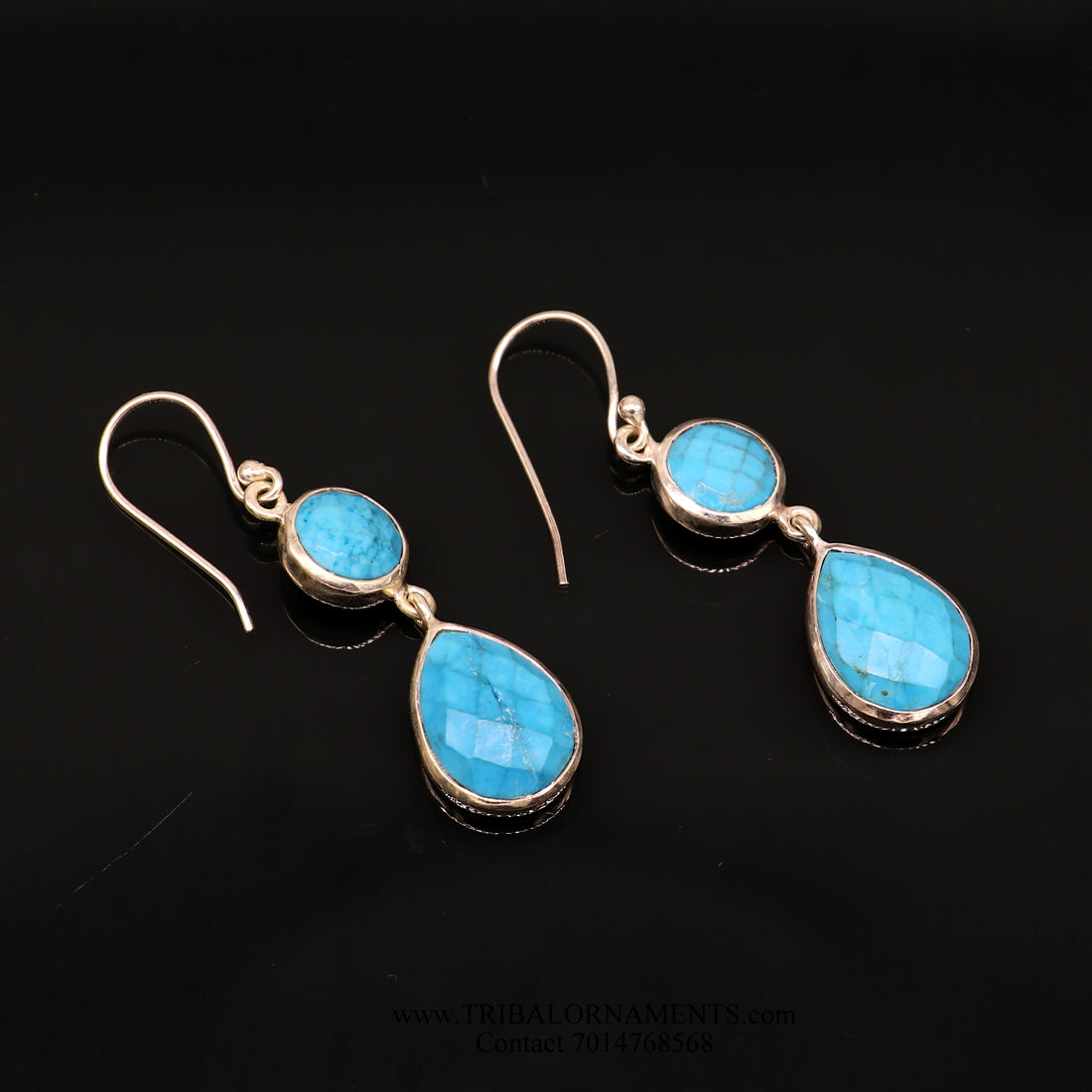 SIMULATED SAPPHIRE 925 SILVER DAILY USE SIMULATED SAPPHIRE HOOPS EARRINGS s02 - TRIBAL ORNAMENTS