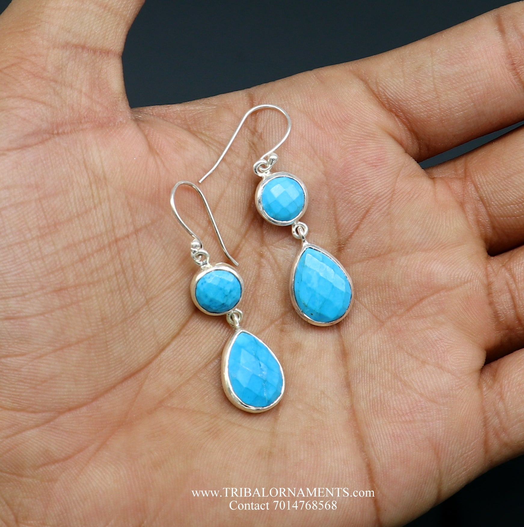 SIMULATED SAPPHIRE 925 SILVER DAILY USE SIMULATED SAPPHIRE HOOPS EARRINGS s02 - TRIBAL ORNAMENTS