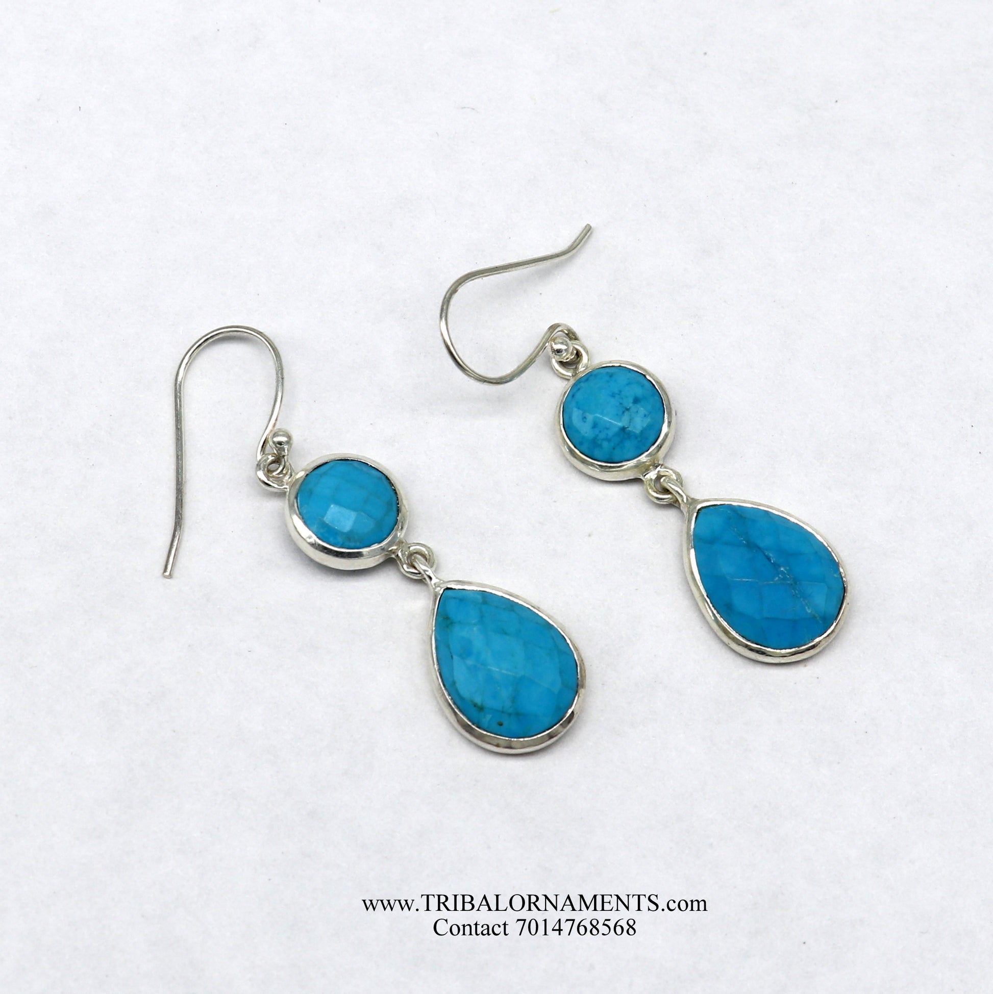 SIMULATED SAPPHIRE 925 SILVER DAILY USE SIMULATED SAPPHIRE HOOPS EARRINGS s02 - TRIBAL ORNAMENTS