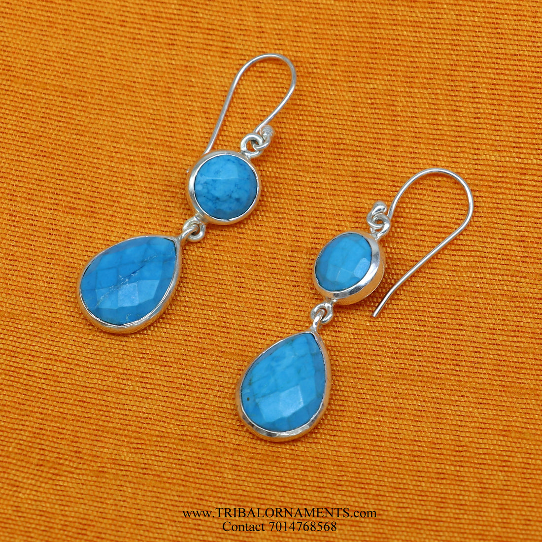 SIMULATED SAPPHIRE 925 SILVER DAILY USE SIMULATED SAPPHIRE HOOPS EARRINGS s02 - TRIBAL ORNAMENTS