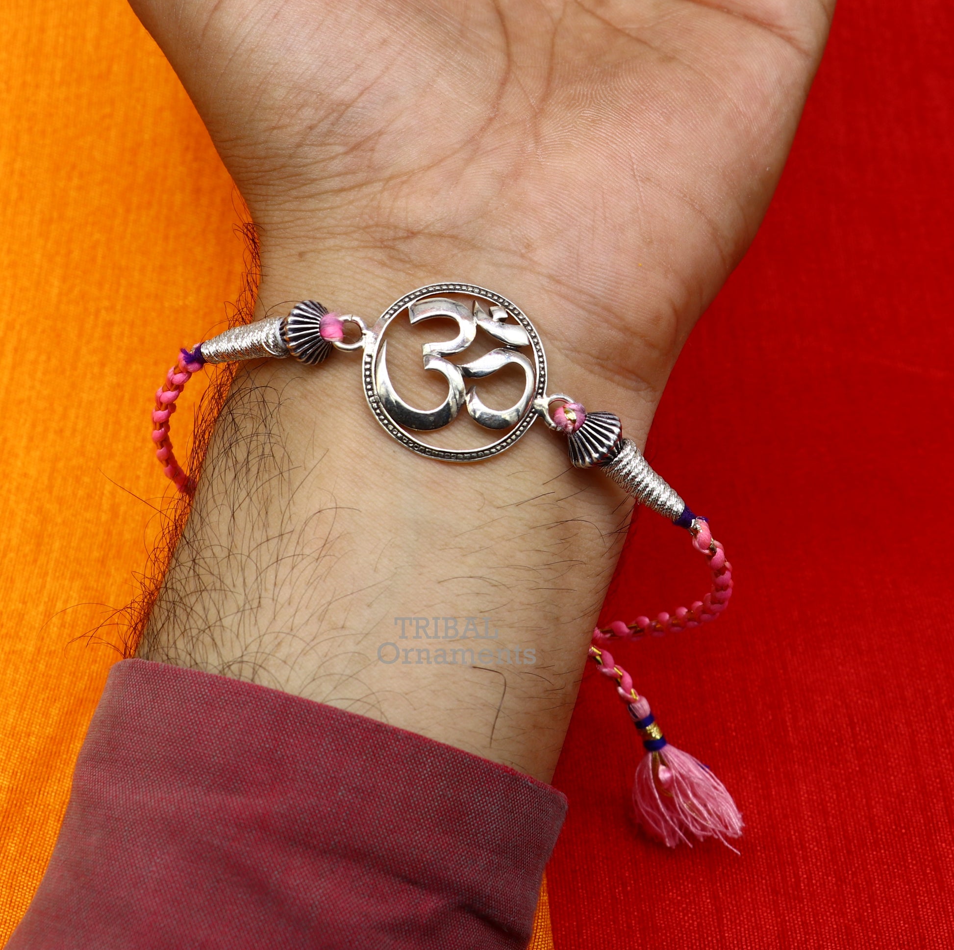 925 sterling silver handmade AUM design Rakhi Bracelet, amazing stylish gift for Rakshabandhan rk40 - TRIBAL ORNAMENTS