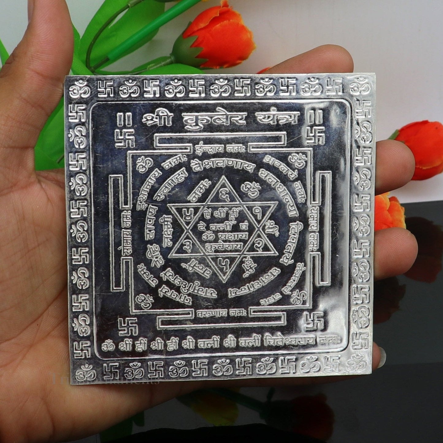 pure silver Shri kuber Yantram, idol kubera Yantra, god yantram for home temple puja, silver puja articles su547 - TRIBAL ORNAMENTS