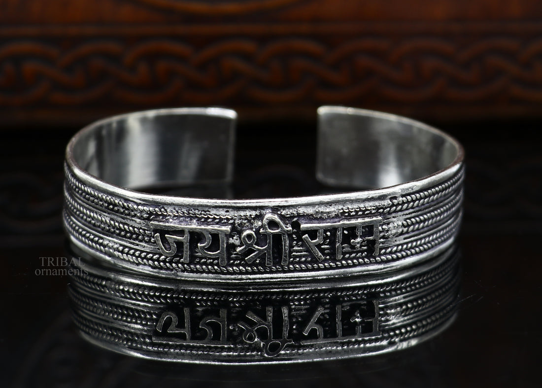 Vintage customized design 925 sterling silver handmade adjustable "Jai Shri Ram" mantra bangle cuff kada, personalized tribal jewelry cuff55 - TRIBAL ORNAMENTS