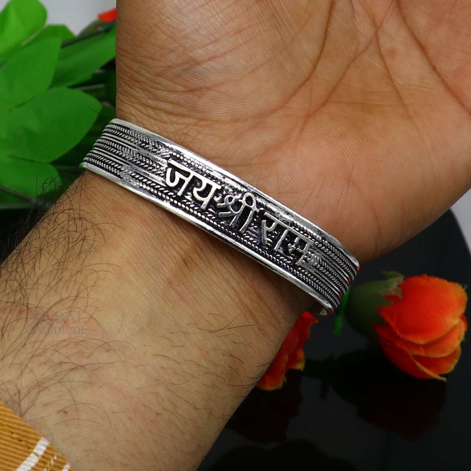 Vintage customized design 925 sterling silver handmade adjustable "Jai Shri Ram" mantra bangle cuff kada, personalized tribal jewelry cuff55 - TRIBAL ORNAMENTS