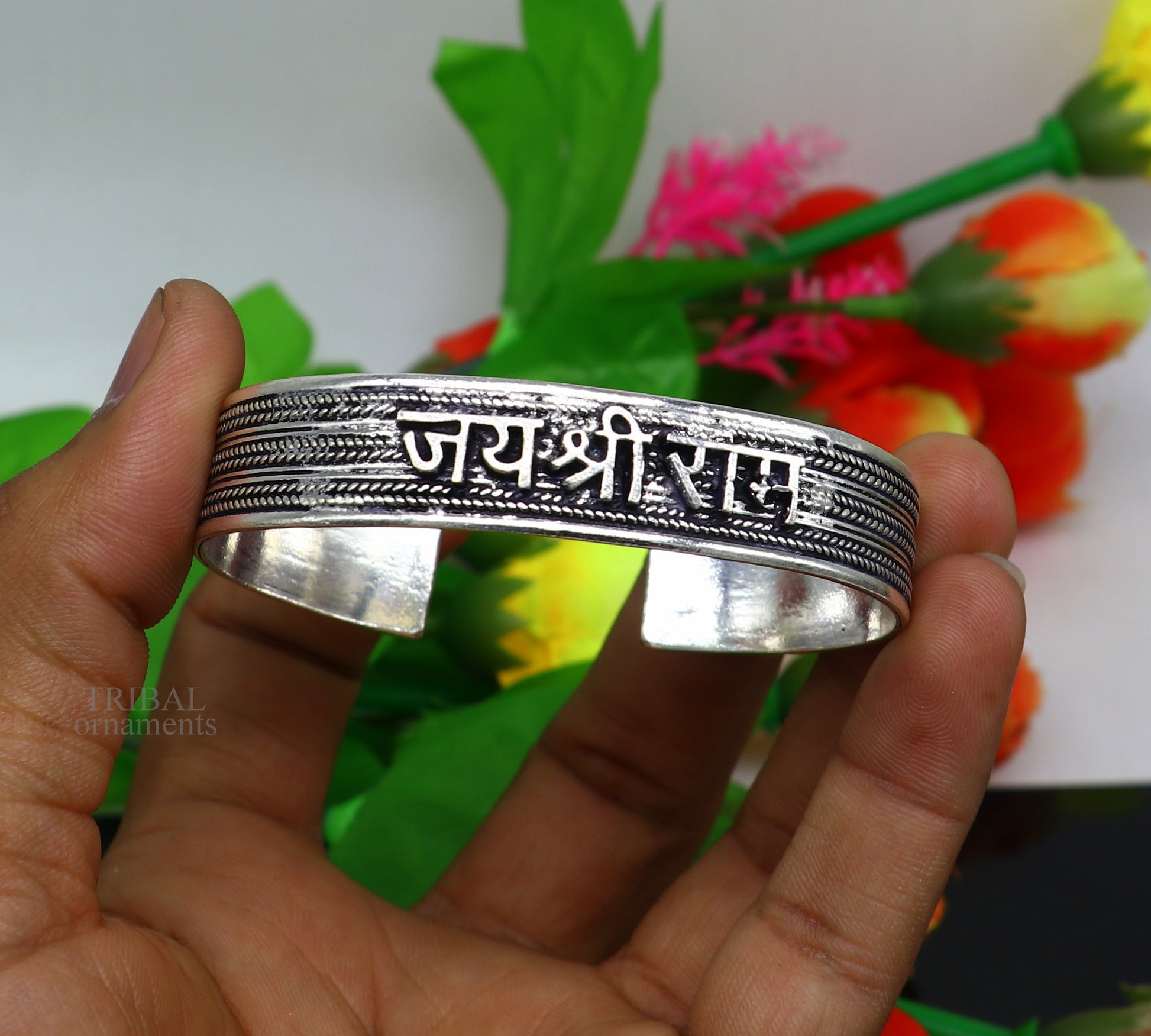 Vintage customized design 925 sterling silver handmade adjustable "Jai Shri Ram" mantra bangle cuff kada, personalized tribal jewelry cuff55 - TRIBAL ORNAMENTS