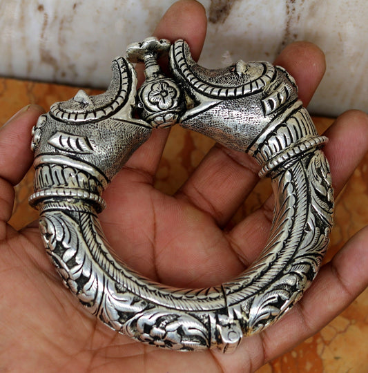 925 sterling silver handmade chitai work elephant face fabulous customized work vintage bangle bracelet kada, bridesmaid gifting nssk261 - TRIBAL ORNAMENTS