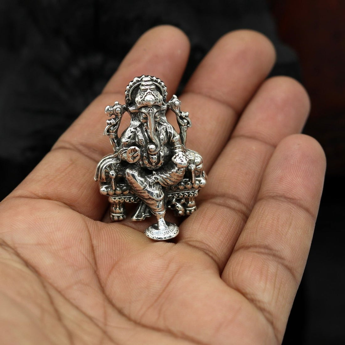 925 Sterling silver Lord Ganesh Idol, Pooja Articles, Indian Silver Idols, handcrafted Lord Ganesh statue sculpture Diwali puja gift su02 - TRIBAL ORNAMENTS