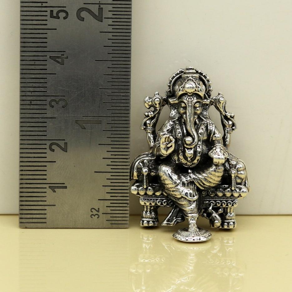 925 Sterling silver Lord Ganesh Idol, Pooja Articles, Indian Silver Idols, handcrafted Lord Ganesh statue sculpture Diwali puja gift su02 - TRIBAL ORNAMENTS