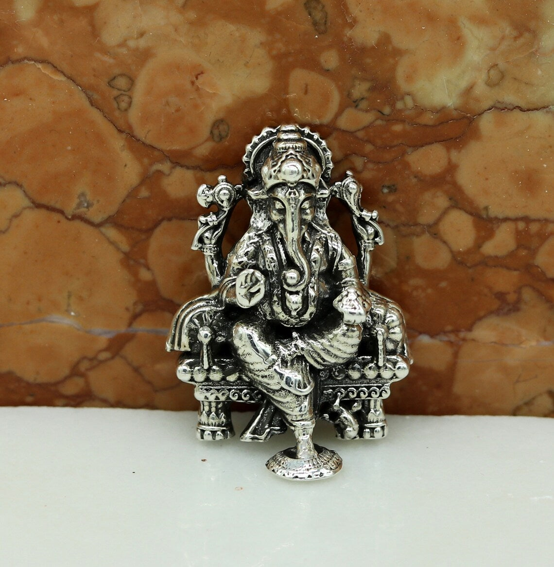 925 Sterling silver Lord Ganesh Idol, Pooja Articles, Indian Silver Idols, handcrafted Lord Ganesh statue sculpture Diwali puja gift su02 - TRIBAL ORNAMENTS