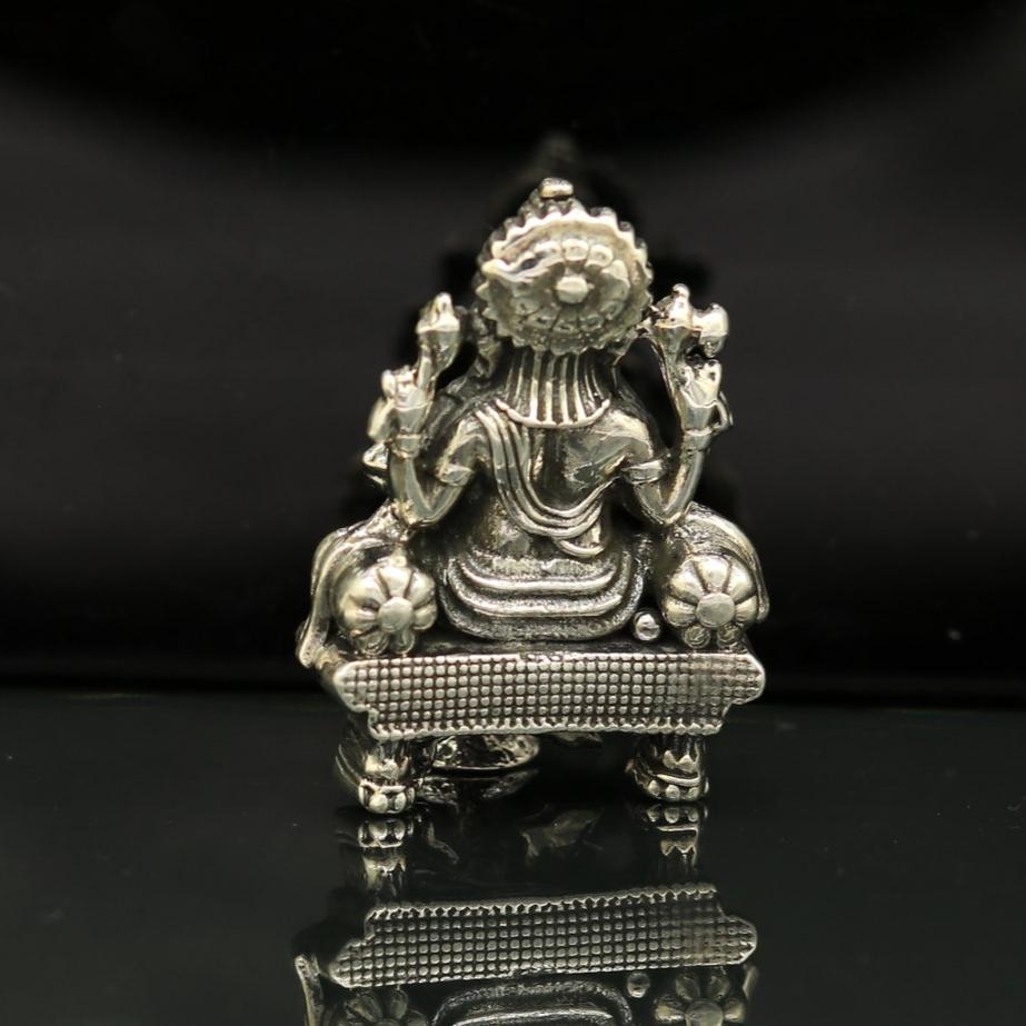 925 Sterling silver Lord Ganesh Idol, Pooja Articles, Indian Silver Idols, handcrafted Lord Ganesh statue sculpture Diwali puja gift su02 - TRIBAL ORNAMENTS