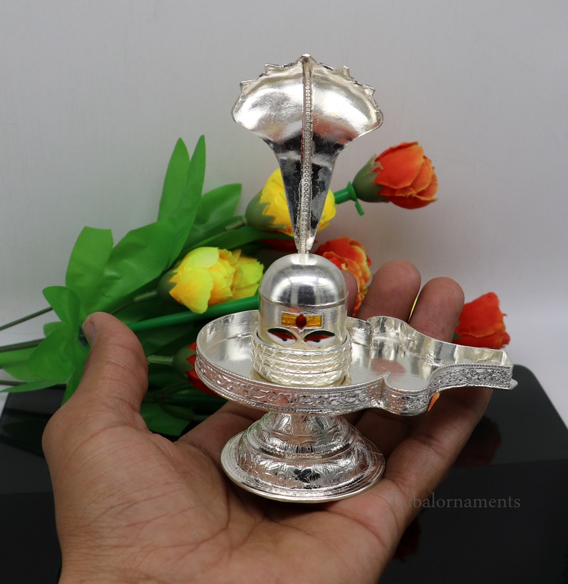 925 fine solid sterling silver lord Shiva lingam stand/jalheri, use for put/hold Shiva lingam in home temple, awesome handmade article su456 - TRIBAL ORNAMENTS