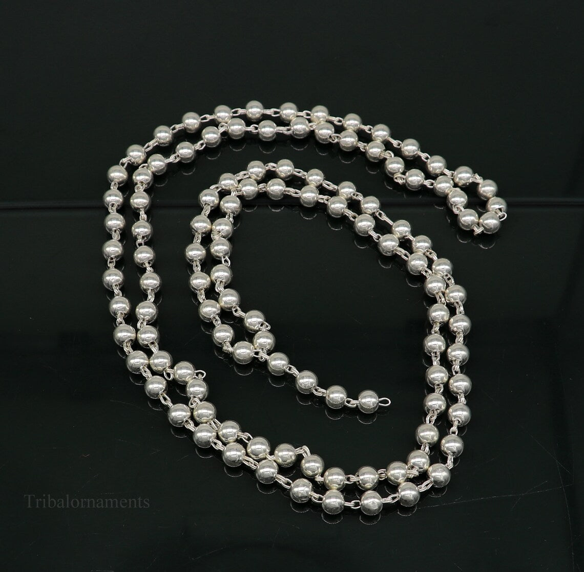 6mm 925 sterling silver stunning plain solid beads chain japp mala 108 beads japp chain 40 inches long chanting necklace jewelry nch203 - TRIBAL ORNAMENTS